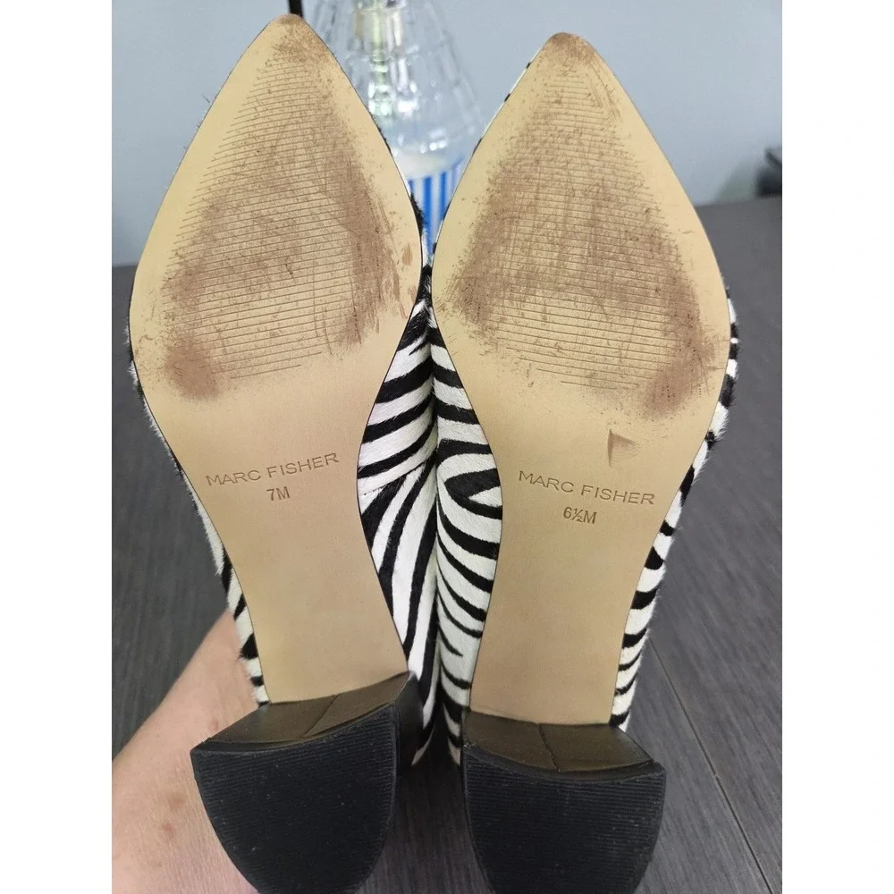 Marc Fisher Claires BlackWhite Zebra Stripe Pointed Toe Pumps Heel Cow Fur 6.5&7
